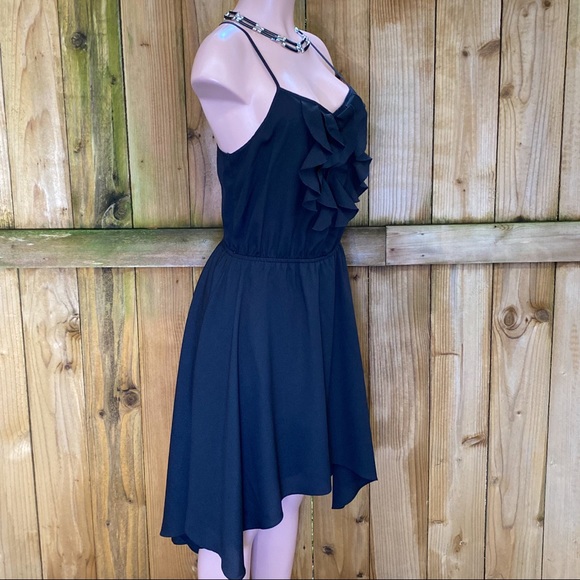 Bisou Bisou Asymmetrical Ruffle Black Dress EUC - Picture 5 of 8
